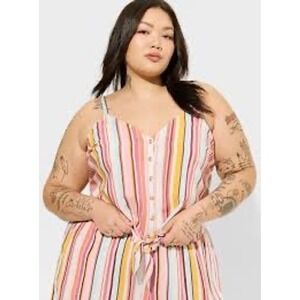 Torrid 3X Challis Button Down Tie Front‎ Crop Shirt Dolce Stripe Plus Size NWT